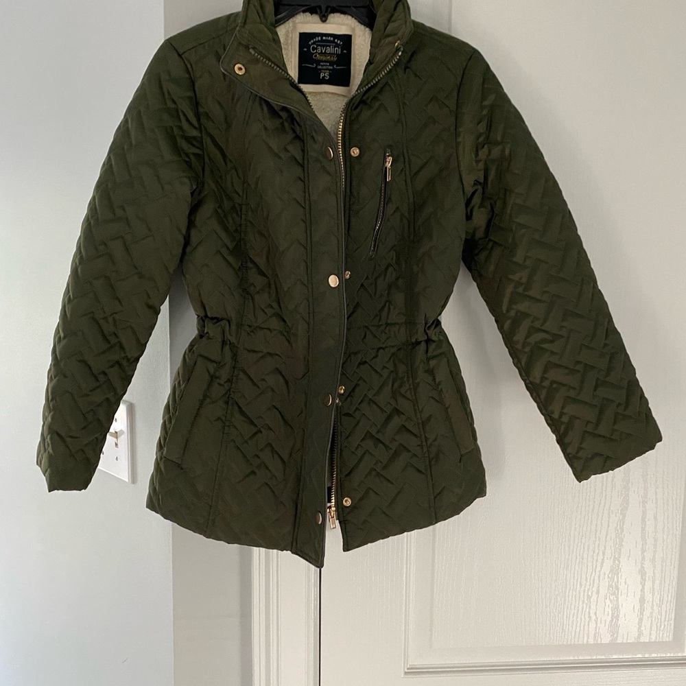 Cavalini Green Quilted Puffer Jacket with Stand-Up Collar